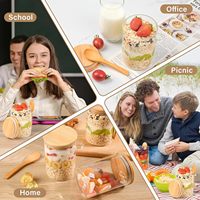 Pot en verre borosilicate de 16 oz pour overnight oats, avec couvercle et cuillère en bambou, sans BPA, hermétique, compatible lave-vaisselle, personnalisable pour le stockage