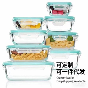 High Borosilicate Glass Food Storage Containers Set 8-Piece Rectangle Clip-On Lid <b>Microwave</b> Safe - Product Image 5