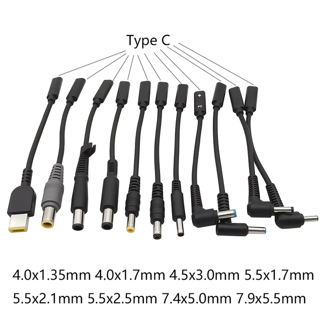 USB Type-C to 4.0x1.35 4.0x1.7 4.5x3.0 5.5x2.1 7.4x5.0 7.9x5.5mm Square Plug Laptop Charger Power Cable Adapter for Asus DELL HP