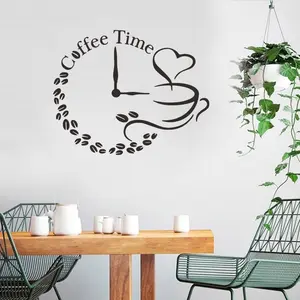 New Arrivals 3D DIY Coffee Time Clock PVC Wall Stickers Art Decals for Kitchen Home Shop Decor Wall Sticker Clock