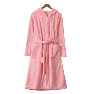 Women's Soft Pink Coral Fleece Thermal Microfiber Bathrobe Knee-Length Plus Size Pajamas for Spring Front Logo-Wholesale