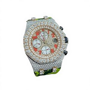 Chronograph Moissanite Diamond Stainless Steel <b>Watch</b> 44mm <b>Mechanical</b> Luxury Hip Hop Latest Look Unique Green Belt - Product Image 1