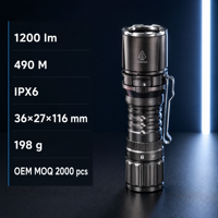 Lampe torche LED tactique A07 1200LM en aluminium avec interrupteur, étanche, rechargeable Type-C, avec clip portable pour camping d'urgence