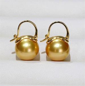 XINGYE AAAA Grado Lujo MAR DEL SUR PERLA DE AGUA DE MAR DORADA 10-13mm PENDIENTE DE ARO Redondo DORADO GRUESO - Product Image 2