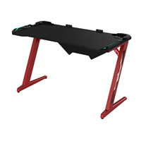 Bureau de jeu pour ordinateur en métal pliable et extensible en forme de L avec LED RGB, rouge et noir, pour la maison, le bureau et l'école, vente en gros