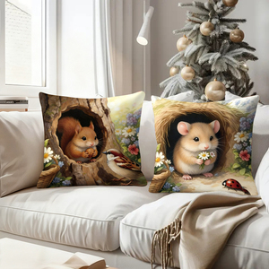 Hewan hutan yang menggemaskan di sarang yang nyaman dengan bunga dan teman-teman alam di bantal hias. - Product Image 4