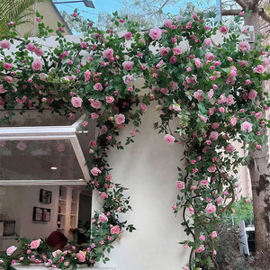 Rosa rossa di alta qualità ghirlanda di fiori artificiali ghirlanda di Rose fiore di vite verde foglie per il matrimonio - Product Image 1
