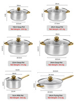 Batterie de Cuisine Haute Qualité en Acier Inoxydable Antiadhésive, Composée d'un Faitout, d'une Casserole, d'une Sauteuse et d'une Poêle, Ensemble de 12 Pièces