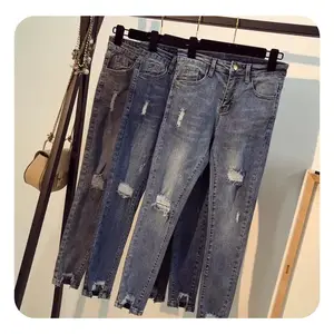 Casual Broek Stock Jeans Custom Vernietigde Denim Jeans Gescheurde Skinny Jeans Mannen Overtollige Voorraad Kavels Opruiming Gebruikte Kleding
