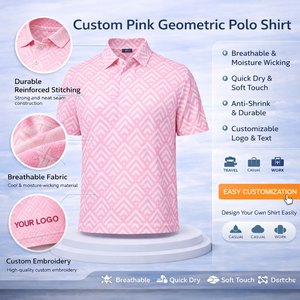 Polos de Golf Deportivos Personalizados de Lujo, Alta Calidad, Color Rosa Geométrico, Transpirables, de Secado Rápido, que Absorben la Humedad, con Logotipo Bordado - Product Image 3