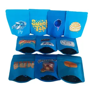 Personalizzabile a prova di odore Stand Up cibo blu gummies sacchetto di caramelle a prova di bambino cerniera ceppo mylar borse 3x4
