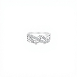 Women's 925 <b>Silver</b> CZ Ring Pave Setting Geometric Design Classic Style Engagement Band Rhodium Plated - Product Image 1