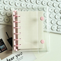 Carpeta de Anillas Transparente Estilo Coreano, Mini, de PVC, con Doble Botón, 6 Anillas, 45 Hojas, para Oficina, Productos de Archivo