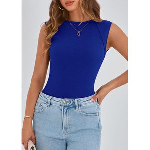 Women's Ribbed Tank <b>Top</b> Cap Sleeve Slim Fit Knit Basic Casual Tee Breathable Spandex Polyester Summer Wear - Product Image 6