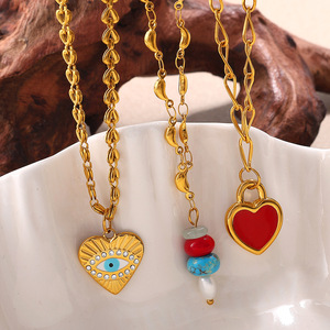 Colgantes de Corazón de Piedra Natural Coloridos DIY con Temática de Playa y Océano, Chapados en Oro de 18K, Aleación de Zinc, Accesorios de Joyería Unisex - Product Image 3