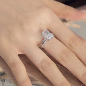 Dylam Fine Jewelry Sterling Silver Non Fade Sparkle Rectangle 8A Crushed <b>Iced</b> Out Cut Cubic Zirconia Women Bridal <b>Rings</b> - Product Image 5