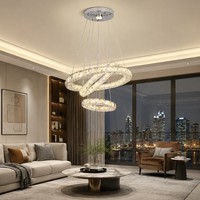 Lustre moderne de luxe finition chrome, bande LED tricolore changeable, 44W, CRI 90 élevé, contrôle sans fil, 3 anneaux