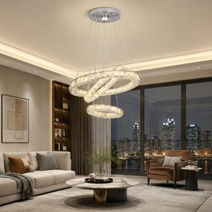 Modern Luxury Pendant <b>Light</b> Changeable Tri-colors LED Strip 44W Loft Apartment Hotel Bedroom 3 Ring Crystal <b>Chandelier</b> - Product Image 2
