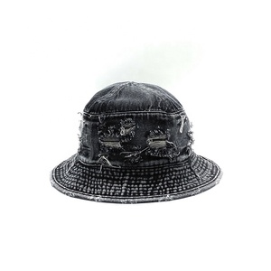 Vente en gros Chapeau seau en jean vieilli Vintage délavé personnalisé avec propre LOGO pour <span class=keywords><strong>femme</strong></span> Jean XXL noir - Product Image 4