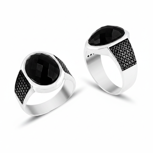 925K Sterling <b>Silver</b> Turkish Pave Onyx <b>Men</b> <b>Ring</b> - Product Image 2