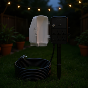 Multiprise extérieure 25 pieds, 6 prises 15A, étanche, avec minuterie et télécommande pour éclairage de jardin - Product Image 2