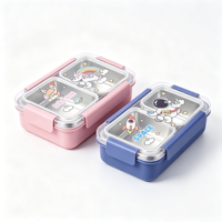 Boîte à lunch bento pour enfants, anti-fuite, en acier inoxydable 304, 2 compartiments, avec cuillère, fourchette et couverts pour les enfants à l'école