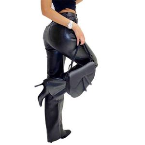 <span class=keywords><strong>Pantaloni</strong></span> Basic in finta pelle nera a vita P7938-high <span class=keywords><strong>pantaloni</strong></span> dritti elasticizzati donna - Product Image 6