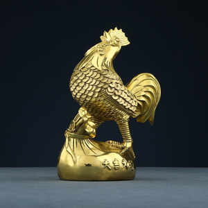 Copper Rooster Figurine With Money Bag Feng Shui Home Decor Indoor Tabletop <b>Ornament</b> Chinese New Year Gift - Product Image 1