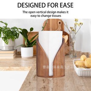 Wooden <b>Kitchen</b> <b>Paper</b> Towel Holder Round Solid Wood Countertop Storage Rack Modern Simple Design - Product Image 3