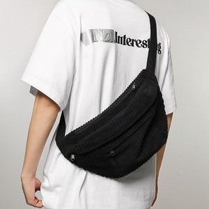 กระเป๋าสะพายคาดลำตัวผ้าลูกฟูกลายแถบสีทึบแนววินเทจจุของได้มากทนทานสำหรับกีฬากลางแจ้ง - Product Image 1