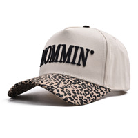 Gorras de Béisbol Personalizadas con Logotipo Bordado en Relieve 3D, de Algodón con Visera de Estampado de Leopardo, Estilo Trucker de 5 Paneles sin Marca con Cierre Snapback para Hombre