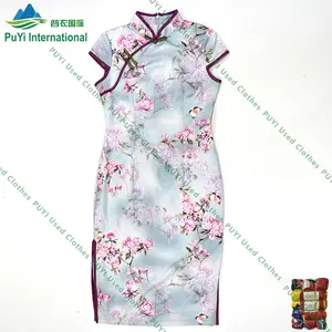 중국어 번체 드레스 실크 새틴 치파오 옷 사용 여성 중고 옷 bales 초침 의류