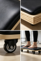 Rouleau d'exercice Pilates Orbit en bois durable avec surface rembourrée en cuir microfibre - Planche multifonctionnelle rembourrée
