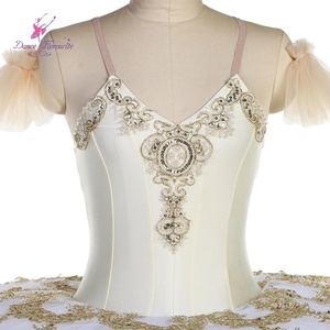 Tutu de Ballet pré-professionnel BLL537 corsage en Spandex ivoire garniture dorée jupe en Tulle immobile jupe de <span class=keywords><strong>danse</strong></span> en strass - Product Image 5
