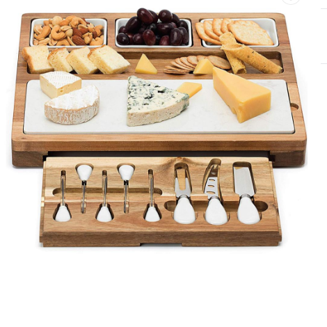 Набор из бамбуковой сырной доски и ножей, элегантный набор из деревянной мясорубки, эксклюзивный чизетборд с 4 ножами для сыра