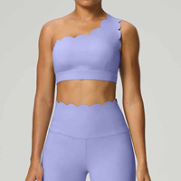 Sujetador deportivo de yoga para mujer con tirante oblicuo único, de alto soporte, sin espalda, de Spandex/Nylon, con encaje, para fitness