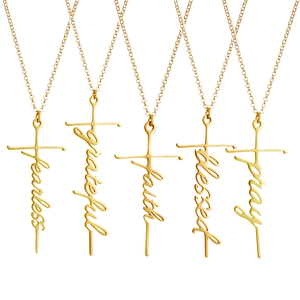 Stainless Steel Cross Pendant <strong>Necklace</strong> Gift Name Carving Fine Fashion Jewelry <strong>Necklaces</strong> for Men Women Waterproof Silver Faith - Product Image 2