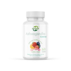 Extrait de racine d'ashwagandha, 60 gommes à la vitamine D3 et à l'ashwagandha, complément alimentaire pour le soulagement du stress, le sommeil et l'équilibre de l'humeur - Product Image 1