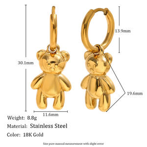 Boucles <span class=keywords><strong>d</strong></span>'oreilles créoles hypoallergéniques 3D Golden Bear sans ternissure pour femmes Fashion Forward Daily - Product Image 2
