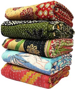 Wholesale Handmade <b>Indian</b> Kantha <b>Quilt</b> Printed Cotton Traditional Home Decor All-Season Bedcover 100% Cotton Quilting Style - Product Image 4