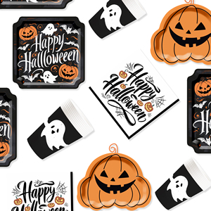 Juego de Vajilla DAMAI para Halloween con Diseño de Calabaza, Incluye Platos y Vasos Desechables de Papel, Artículos para Fiestas de Halloween - Product Image 2
