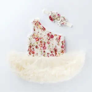 Tùy Chỉnh Giáng Sinh Santa Dresses Headband Set Bé Quần Áo Trẻ Sơ Sinh Toddler Tutu Slanted Xù Hoa Dress