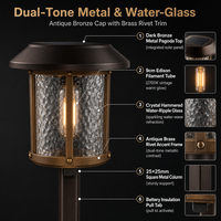 Lampe solaire LED d'extérieur pour allée de jardin, panneau 64x64mm, batterie 1.2V AA 1000mAh, métal bronze