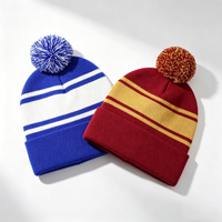 Topi Kupluk Rajut Campuran Wol Gaya Vintage Garis Hitam Kuning Logo Kustom, Dapat Disesuaikan, Berlipat, Hangat untuk Musim Dingin dan Gugur, Elastis, Unisex, Grosir