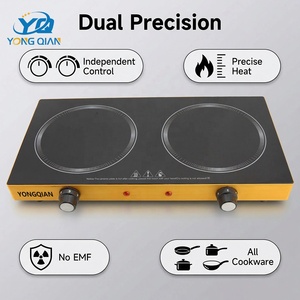 <span class=keywords><strong>Estufa</strong></span> Eléctrica de Cerámica de Doble Quemador de 2400W, Placa Calefactora Doble <span class=keywords><strong>Infrarroja</strong></span> Dorada, Cocina Portátil de Sobremesa - Product Image 1