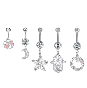 New Arrival Stainless Steel Dangle Belly Ring Body Piercing Jewelry Fashion Crystal Navel Piercing Jewelry