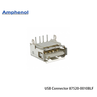 Conector Automotriz Amphenol 87520-0010BLF USB-A 2.0 Macho/Hembra de 4 Pines, Ángulo Recto, Montaje a Través de Orificio, Aleación de Cobre