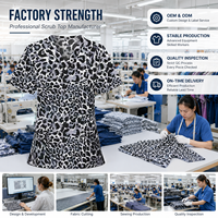 Uniforme Médico de Moda al por Mayor con Estampado de Leopardo, Blusa de Enfermería con Cuello en V y Manga Corta, Ropa de Trabajo para Hospital con Logotipo Personalizado para Mujer