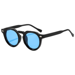 Lunettes de soleil rondes rétro vintage <span class=keywords><strong>noires</strong></span> de haute qualité pour hommes et femmes, protection UV400, anti-lumière bleue, verres de luxe, logo personnalisé - Product Image 5