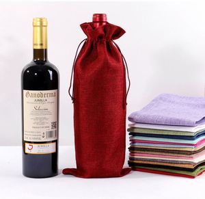 Housses colorées en toile de jute pour bouteilles de vin avec fenêtre, sacs cadeaux en jute pour transporter des bouteilles de vin pour le shopping - Product Image 3